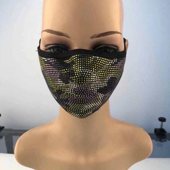 Bling Face Mask With Rhinestone Fashion Mask With Filter Pocket Adjustable - Picture 11 of 16